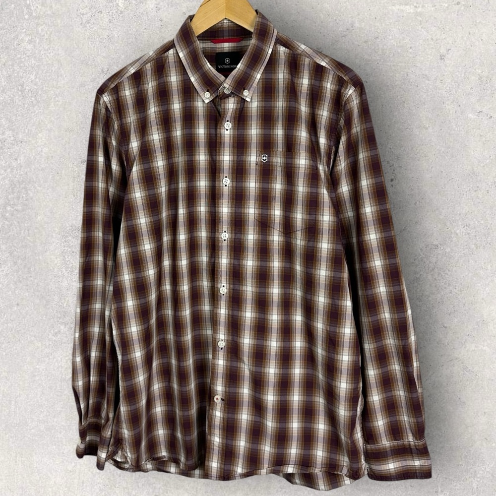 Victorinox Swiss Army‎ Purple Brown Plaid Button Down Collar Shirt Mens Size XXL